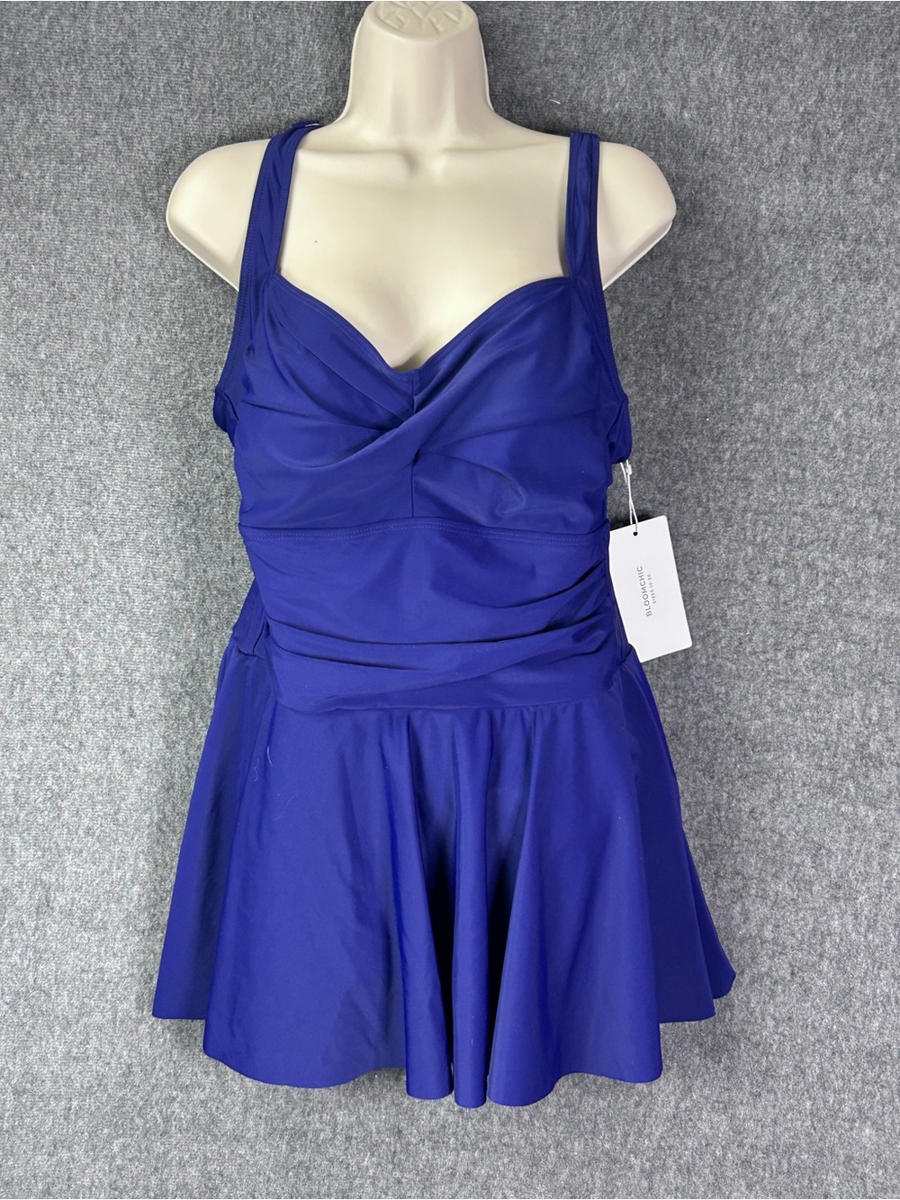 BloomChic Swimdress Womens 14-16 Blue Solid Twist Front Skirt Plus Swimsuit